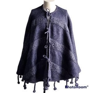 Handmade Cape Poncho with Fringe Wool? Soft Warm Size XL XXL